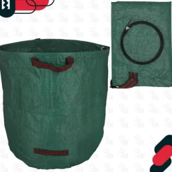 Trädgårdskorg för löv och gräs, rund, hopfällbar, 270 l, set om 2