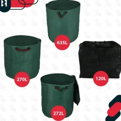 Trädgårdskorg för löv och gräs, rund, hopfällbar, stor, 635 l, set om 2