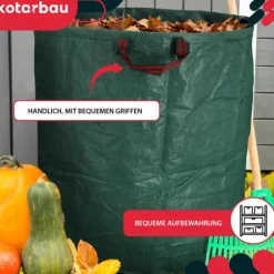 Trädgårdskorg för löv och gräs, rund, hopfällbar, stor, 635 l, set om 2