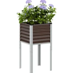 Trädgårdskruka i stål - Väderbeständig planteringslåda | Färg: Brun | Storlek: 45x45x88 cm