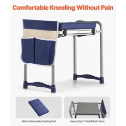 Trädgårdspall för Knäböj och Sittdyna, 28cm Bred Dyna, Hopfällbar 160kg, Halkfri Design