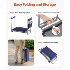 Trädgårdspall för Knäböj och Sittdyna, 28cm Bred Dyna, Hopfällbar 160kg, Halkfri Design