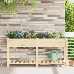 Trädgårdsplanterare Beige 161,5 x 45 x 76,5 cm Massivt Furu