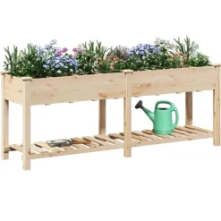 Trädgårdsplanterare Beige 203,5 x 53 x 76,5 cm Massivt Furu