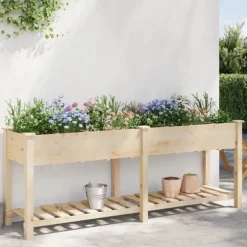 Trädgårdsplanterare Beige 203,5 x 53 x 76,5 cm Massivt Furu
