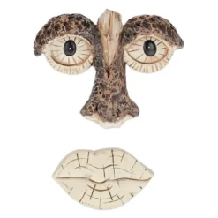 Trädgårdsprydnad, 2-delad trädansikte, 10x13x2,5 cm, Brun