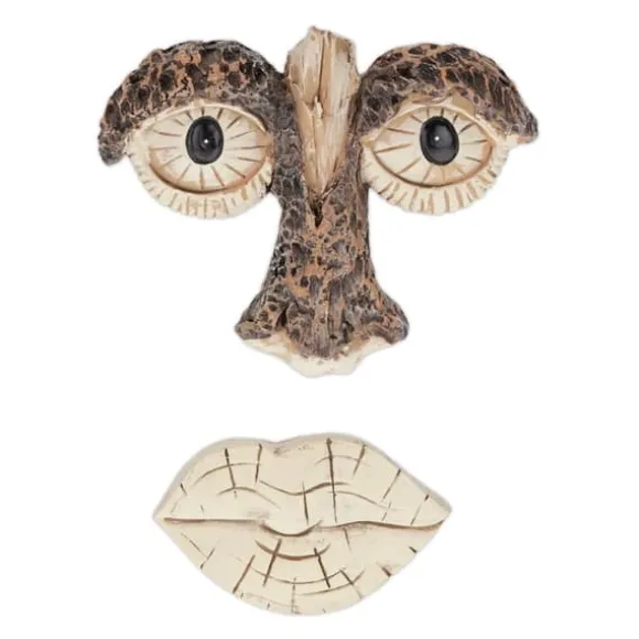 Trädgårdsprydnad, 2-delad trädansikte, 10x13x2,5 cm, Brun