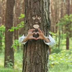 Trädgårdsprydnad, 2-delad trädansikte, 10x13x2,5 cm, Brun