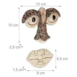 Trädgårdsprydnad, 2-delad trädansikte, 10x13x2,5 cm, Brun