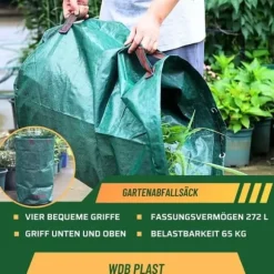 Trädgårdspåse i plast med handtag - 272 L hopfällbar trädgårdsavfallspåse av polypropentyg - Återanvändbar, stabil, vattentät[109]