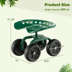 Trädgårdsrullande arbetsstol, 47×30×28 cm, Grön