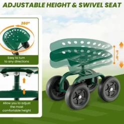 Trädgårdsrullande arbetsstol, 47×30×28 cm, Grön