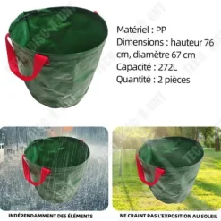 Trädgårdssäck - TD - 2 x 272L - Fällbar - Väderbeständig - Lätt och praktisk