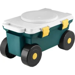 Trädgårdsscooter med säte, 52x31x28 cm, grå, förvaring