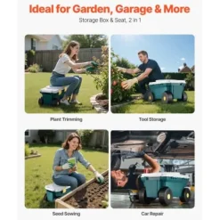 Trädgårdsscooter med säte, 52x31x28 cm, grå, förvaring