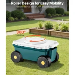 Trädgårdsscooter med säte, 52x31x28 cm, grå, förvaring