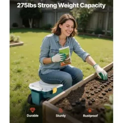 Trädgårdsscooter med säte, 52x31x28 cm, grå, förvaring