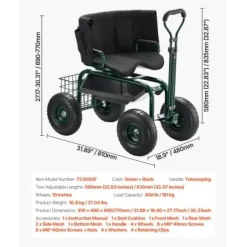 Trädgårdssits med hjul, 81x48x69 cm, Grön, Justerbar höjd Förvaring