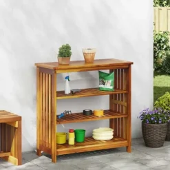Trädgårdsskab med hylla Brun 75 x 35 x 70cm Massivt Akaciaträ