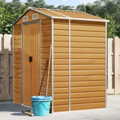 Trädgårdsskjul av galvaniserat stål - Utomhusförvaring | Färg: Ljusbrun | Storlek: 191x130x198 cm