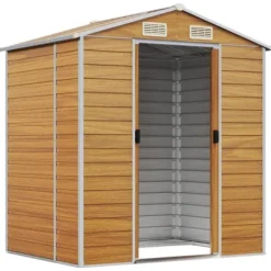 Trädgårdsskjul av galvaniserat stål - Utomhusförvaring | Färg: Ljusbrun | Storlek: 191x130x198 cm