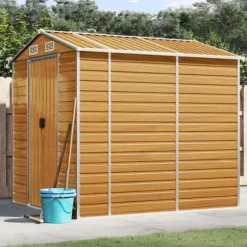 Trädgårdsskjul av galvaniserat stål - Förvaringslösning för verktyg | Färg: Ljusbrun | Storlek: 191x215x198 cm