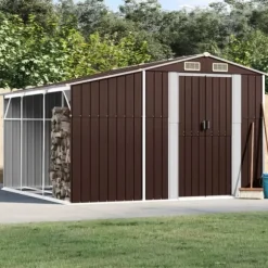 Trädgårdsskjul brun 277x279x179 cm galvaniserat stål