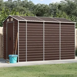 Trädgårdsskjul brun 191x300x198 cm galvaniserat stål