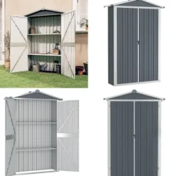 Trädgårdsskjul grå 116x45x175 cm galvaniserat stål - Trädgårdsbord - Trädgårdsskjul - Home & Living