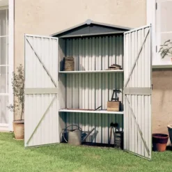 Trädgårdsskjul grå 116x45x175 cm galvaniserat stål - Trädgårdsbord - Trädgårdsskjul - Home & Living