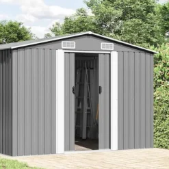Trädgårdsskjul grå 257x990x181 cm galvaniserat stål