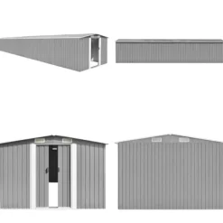 Trädgårdsskjul grå 257x990x181 cm galvaniserat stål - Trädgårdsskjul - Utomhusskjul - Home & Living