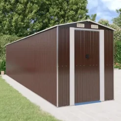 Trädgårdsskjul i galvaniserat stål - För utomhusförvaring | Färg: Mörkbrun | Storlek: 192x85x223 cm