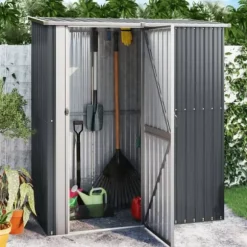 Trädgårdsskjul i galvaniserat stål - Förvaring av verktyg | Färg: Antracit | Storlek: 180,5x97x209,5 cm