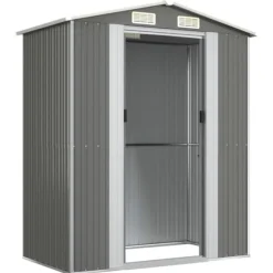 Trädgårdsskjul i galvaniserat stål - Utomhusförvaring för redskap | Färg: Ljusgrå | Storlek: 192x108x223 cm