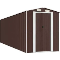 Trädgårdsskjul i galvaniserat stål för redskap och utomhusförvaring | Färg: Mörkbrun | Storlek: 192x689x223 cm