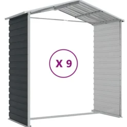 Trädgårdsskjul i galvaniserat stål - Praktisk förvaring för verktyg | Färg: Antracit | Storlek: 191x810x198 cm