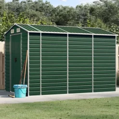 Trädgårdsskjul i galvaniserat stål - Utomhusförvaring | Färg: Grön | Storlek: 191x300x198 cm