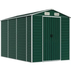 Trädgårdsskjul i galvaniserat stål - Utomhusförvaring | Färg: Grön | Storlek: 191x300x198 cm