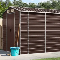 Trädgårdsskjul i galvaniserat stål för utomhusförvaring | Färg: Brun | Storlek: 191x89.5x198 cm