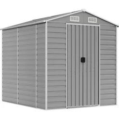 Trädgårdsskjul i galvaniserat stål - Förvaringslösning | Färg: Ljusgrå | Storlek: 191x215x198 cm