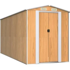 Trädgårdsskjul i galvaniserat stål - Rymlig förvaring | Färg: Ljusbrun | Storlek: 192x440x223 cm