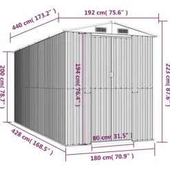 Trädgårdsskjul i galvaniserat stål - Rymlig förvaring | Färg: Ljusbrun | Storlek: 192x440x223 cm
