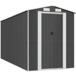 Trädgårdsskjul i galvaniserat stål - Rymlig förvaring för redskap | Färg: Antracit | Storlek: 192x440x223 cm
