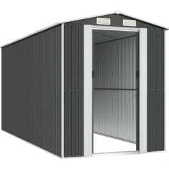 Trädgårdsskjul i galvaniserat stål - Rymlig förvaring för redskap | Färg: Antracit | Storlek: 192x440x223 cm