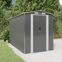 Trädgårdsskjul i galvaniserat stål - Rymlig förvaring för redskap | Färg: Ljusgrå | Storlek: 192x357x223 cm