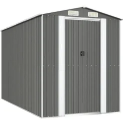 Trädgårdsskjul i galvaniserat stål - Rymlig förvaring för redskap | Färg: Ljusgrå | Storlek: 192x357x223 cm