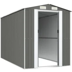 Trädgårdsskjul i galvaniserat stål - Rymlig förvaring för redskap | Färg: Ljusgrå | Storlek: 192x357x223 cm