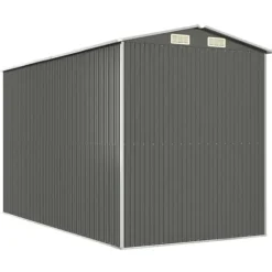 Trädgårdsskjul i galvaniserat stål - Rymlig förvaring för redskap | Färg: Ljusgrå | Storlek: 192x357x223 cm