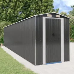 Trädgårdsskjul i galvaniserat stål | Förvaringslösning för redskap | Mått: 192x85x223 cm | Färg: Antracit